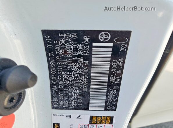 JTDKARFP3K3109164 2019 TOYOTA PRIUS White 