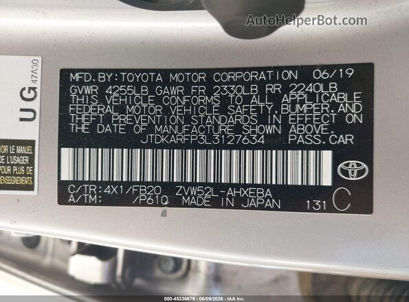 JTDKARFP3L3127634 2020 TOYOTA PRIUS PRIME Silver Widok komory silnika