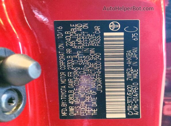 JTDKARFP4H3001290 2017 TOYOTA PRIUS Red Widok naklejki z numerem VIN