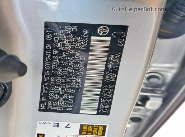 JTDKARFP5H3044133 2017 TOYOTA PRIUS Silver Widok naklejki z numerem VIN