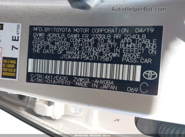 JTDKARFP5K3117587 2019 TOYOTA PRIUS PRIME Silver Engine compartment view