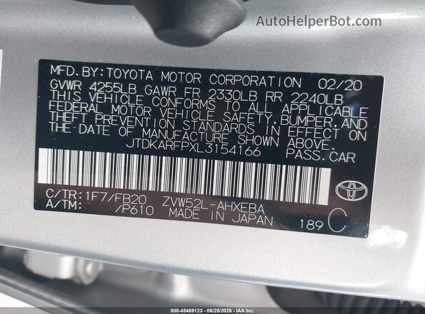 JTDKARFPXL3154166 2020 TOYOTA PRIUS PRIME Серебряный Вид подкапотного пространства