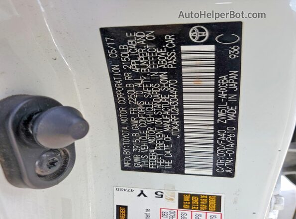 JTDKARFU2H3044970 2017 TOYOTA PRIUS White Շարժիչի բաժամունքի տեսք