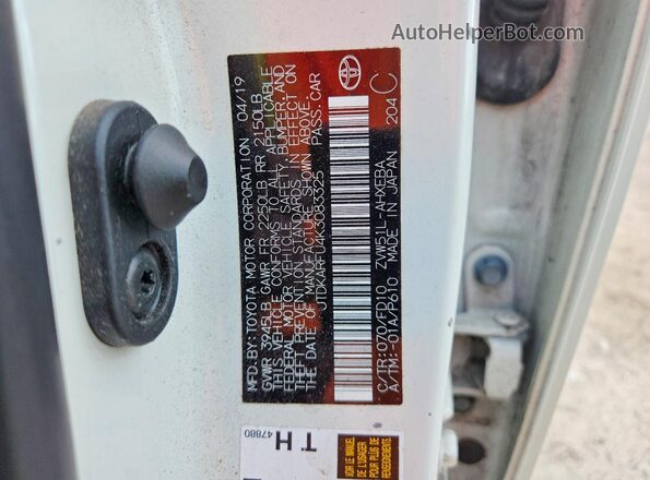 JTDKARFU4K3083325 2019 TOYOTA PRIUS White ძრავის განყოფილების ხედი