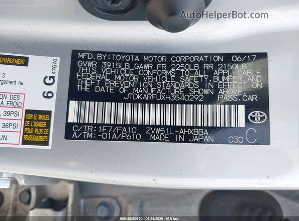 JTDKARFUXH3540292 2017 TOYOTA PRIUS Silver Շարժիչի բաժամունքի տեսք