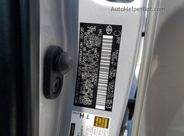 JTDKARFUXL3119147 2020 TOYOTA PRIUS Silver 