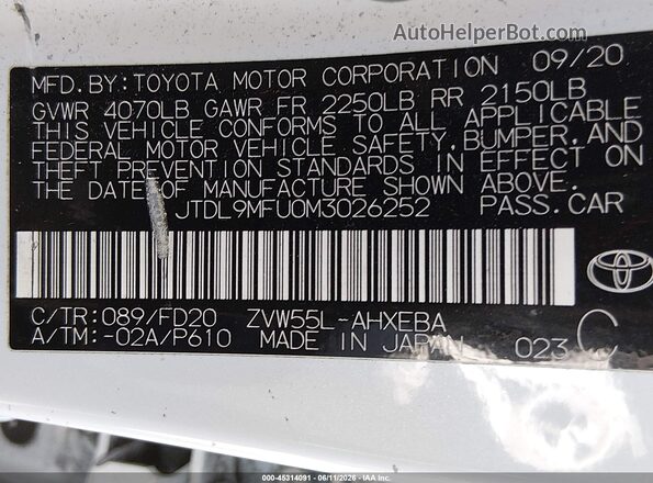 JTDL9MFU0M3026252 2021 TOYOTA PRIUS Белый Вид подкапотного пространства