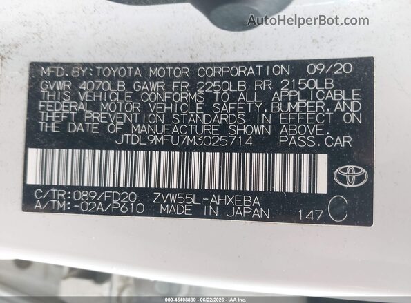 JTDL9MFU7M3025714 2021 TOYOTA PRIUS White Vista del compartimento del motor