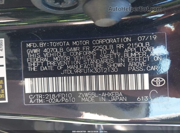 JTDL9RFU1K3012130 2019 TOYOTA PRIUS Black Widok komory silnika