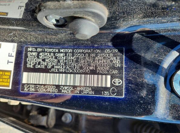 JTDL9RFU3K3008970 2019 TOYOTA PRIUS Black 