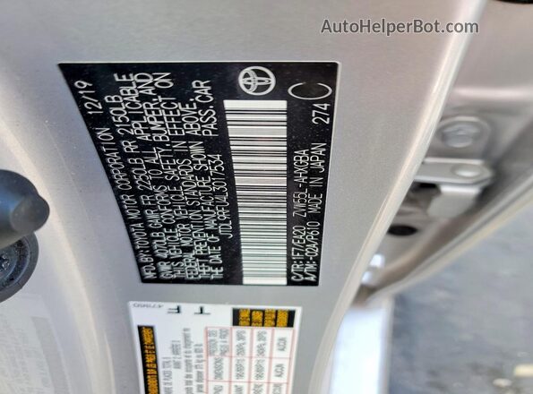 JTDL9RFU4L3017534 2020 TOYOTA PRIUS Gray 