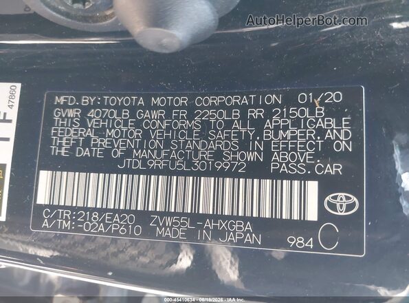JTDL9RFU5L3019972 2020 TOYOTA PRIUS Black Вид підкапотного простору