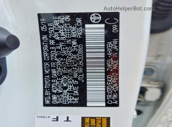 JTDL9RFU6K3008865 2019 TOYOTA PRIUS White Engine compartment view