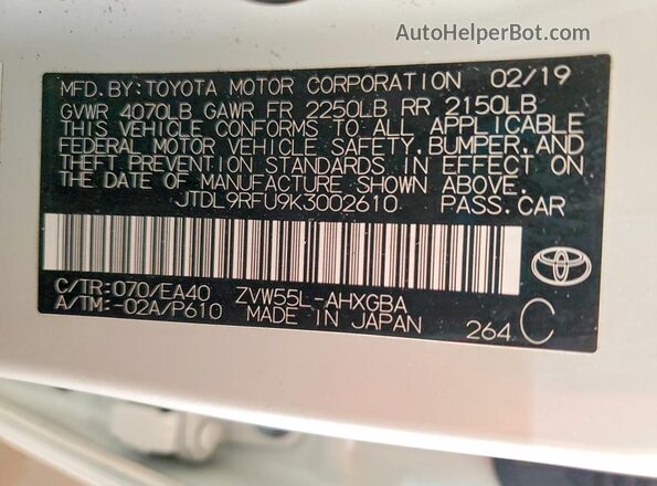 JTDL9RFU9K3002610 2019 TOYOTA PRIUS White Vista del compartimento del motor