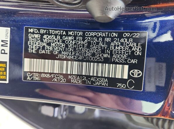 JTDP4MCE4PJ100253 2023 TOYOTA COROLLA Blue 