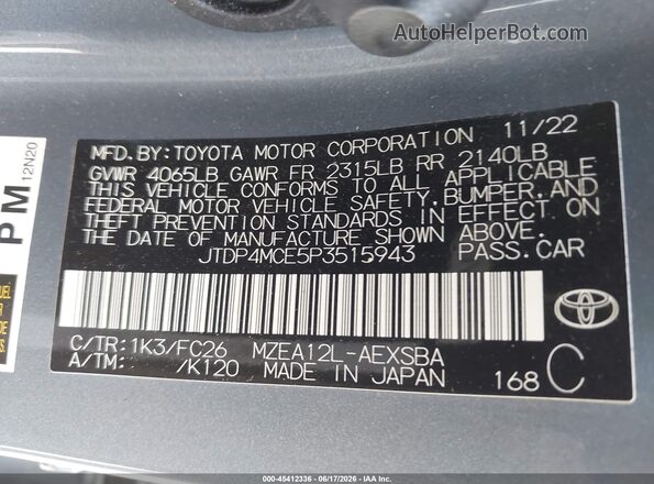 JTDP4MCE5P3515943 2023 TOYOTA COROLLA Blue Widok komory silnika