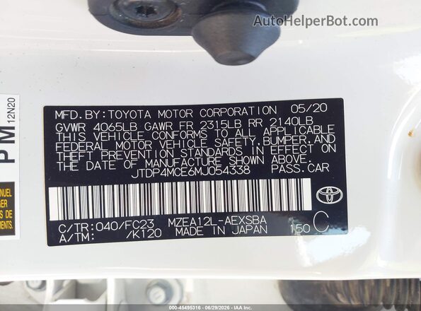 JTDP4MCE6MJ054338 2021 TOYOTA COROLLA White Vista del compartimento del motor