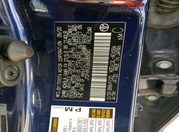 JTDP4MCE8MJ055040 2021 TOYOTA COROLLA Blue VIN կոդի պիտակի տեսք