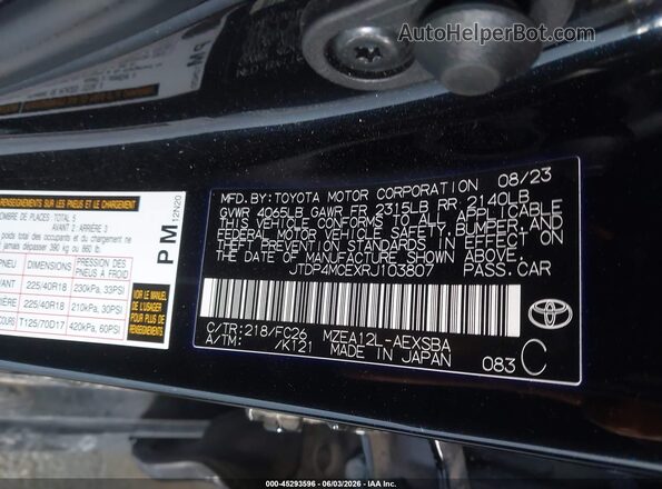 JTDP4MCEXRJ103807 2024 TOYOTA COROLLA Black ძრავის განყოფილების ხედი
