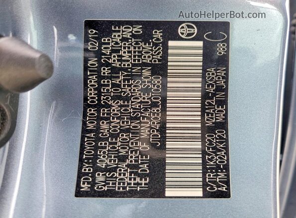 JTDP4RCE8LJ010580 2020 TOYOTA COROLLA Синий Вид наклейки с VIN-кодом