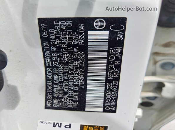 JTDP4RCE9LJ032829 2020 TOYOTA COROLLA White 