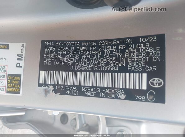 JTDS4MCE1RJ105584 2024 TOYOTA COROLLA Silver ძრავის განყოფილების ხედი