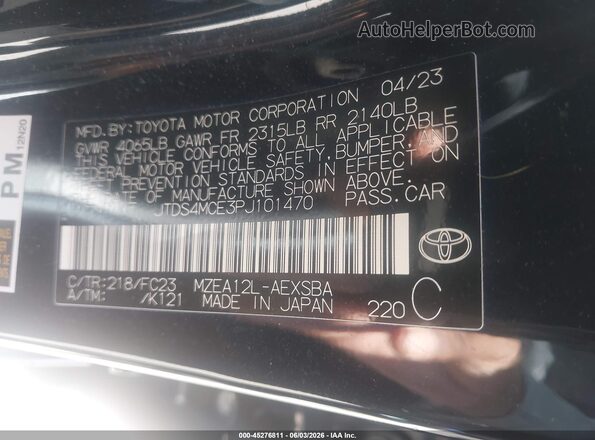 JTDS4MCE3PJ101470 2023 TOYOTA COROLLA Black Engine compartment view