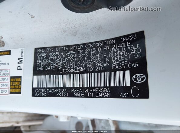 JTDS4MCE4PJ101218 2023 TOYOTA COROLLA Белый Вид подкапотного пространства