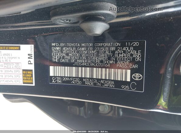 JTDS4MCEXMJ070164 2021 TOYOTA COROLLA Gray ძრავის განყოფილების ხედი