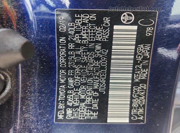 JTDS4RCE0LJ009742 2020 TOYOTA COROLLA Blue Շարժիչի բաժամունքի տեսք