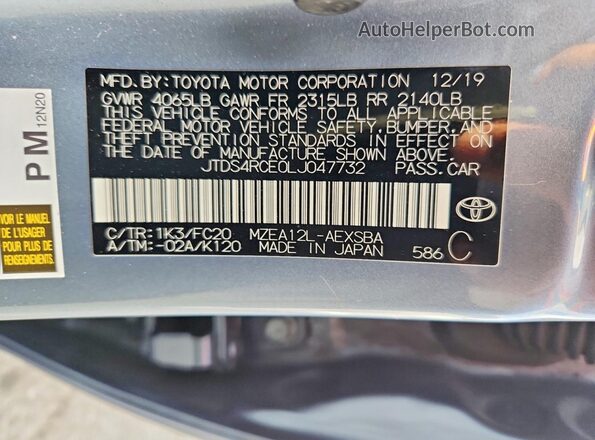 JTDS4RCE0LJ047732 2020 TOYOTA COROLLA Blue 