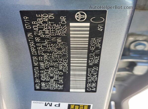 JTDS4RCE1LJ035217 2020 TOYOTA COROLLA Blue 
