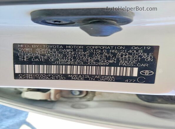 JTDS4RCE2LJ032889 2020 TOYOTA COROLLA White 