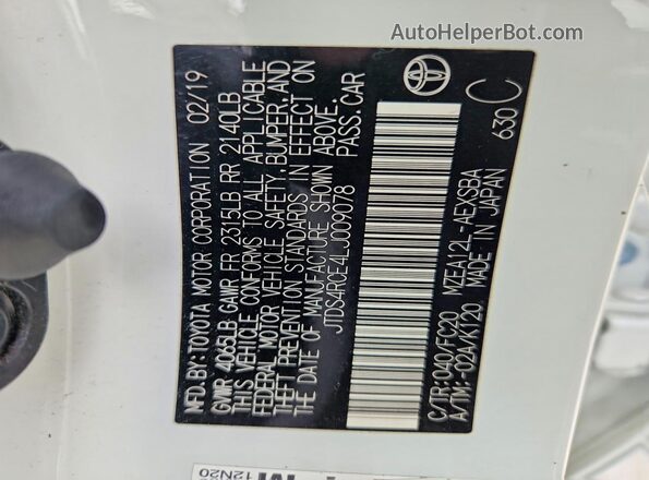 JTDS4RCE4LJ009078 2020 TOYOTA COROLLA White Vista del compartimento del motor