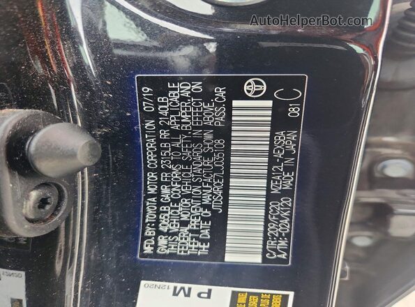 JTDS4RCE7LJ035108 2020 TOYOTA COROLLA Black ძრავის განყოფილების ხედი