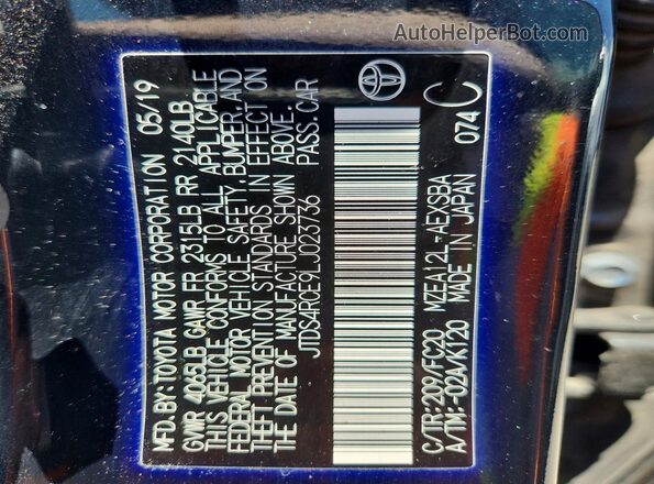 JTDS4RCE9LJ023736 2020 TOYOTA COROLLA Black Vista del compartimento del motor