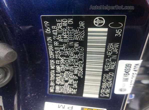 JTDS4RCE9LJ030167 2020 TOYOTA COROLLA Blue 
