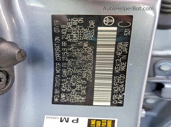 JTDS4RCE9LJ034395 2020 TOYOTA COROLLA Blue Vista del compartimento del motor