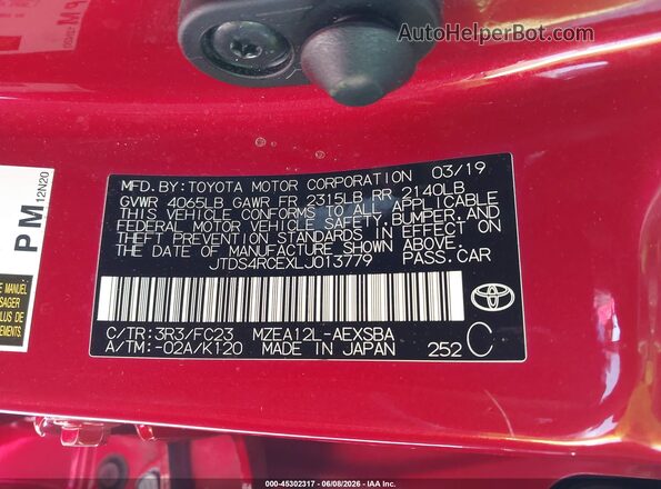 JTDS4RCEXLJ013779 2020 TOYOTA COROLLA Red Widok komory silnika