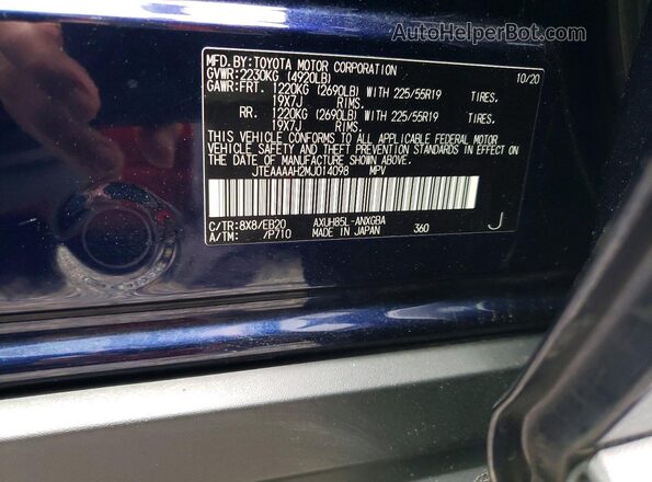 JTEAAAAH2MJ014098 2021 TOYOTA VENZA Blue Вид наклейки з VIN-кодом