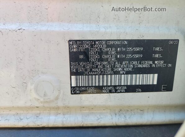 JTEAAAAH2PJ133855 2023 TOYOTA VENZA White Vista de la etiqueta del VIN