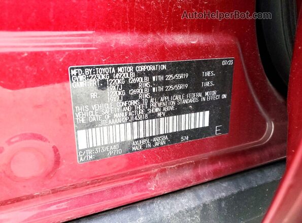 JTEAAAAH2PJ143818 2023 TOYOTA VENZA Red 