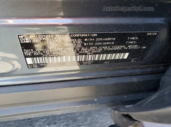 JTEAAAAH2RJ180404 2024 TOYOTA VENZA Gray VIN კოდის სტიკერის ხედი