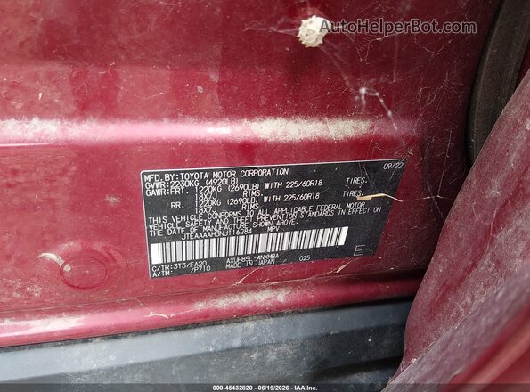 JTEAAAAH3NJ116284 2022 TOYOTA VENZA Red Շարժիչի բաժամունքի տեսք