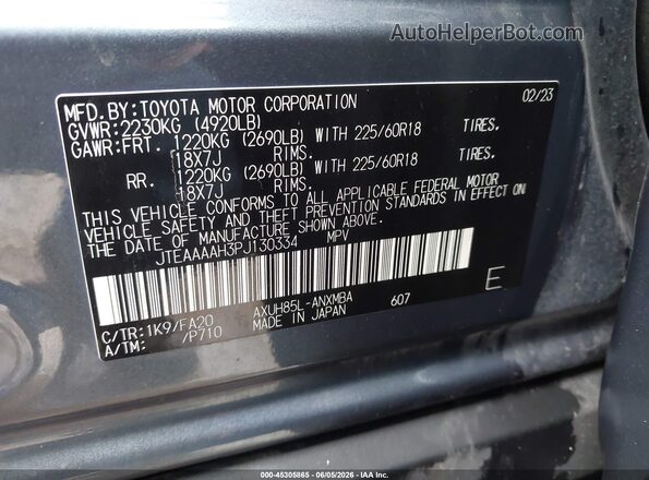JTEAAAAH3PJ130334 2023 TOYOTA VENZA Gray Vista del compartimento del motor