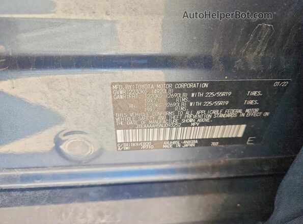 JTEAAAAH5NJ093252 2022 TOYOTA VENZA Blue Vista interior de 360 grados