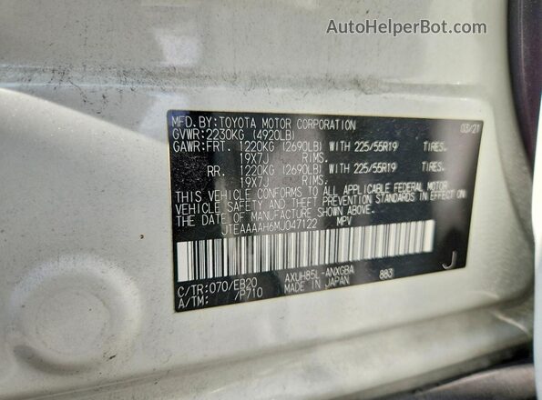JTEAAAAH6MJ047122 2021 TOYOTA VENZA Белый 