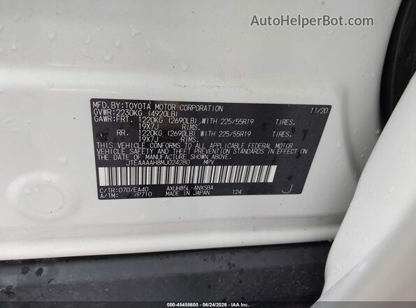 JTEAAAAH8MJ024280 2021 TOYOTA VENZA White Widok komory silnika