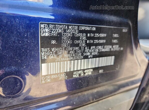 JTEAAAAH8MJ078209 2021 TOYOTA VENZA Blue 