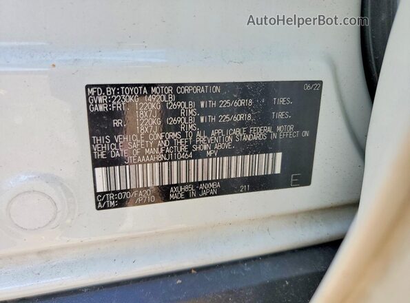 JTEAAAAH8NJ110464 2022 TOYOTA VENZA White Вид підкапотного простору